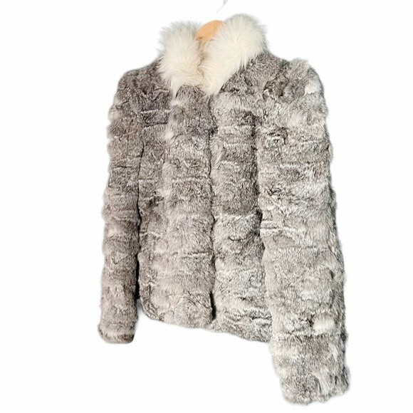 Vintage 80s Rabbit Fur Fox Tail Short Jacket Coat Made in Hong Kong Size Medium - Picture 13 of 15
